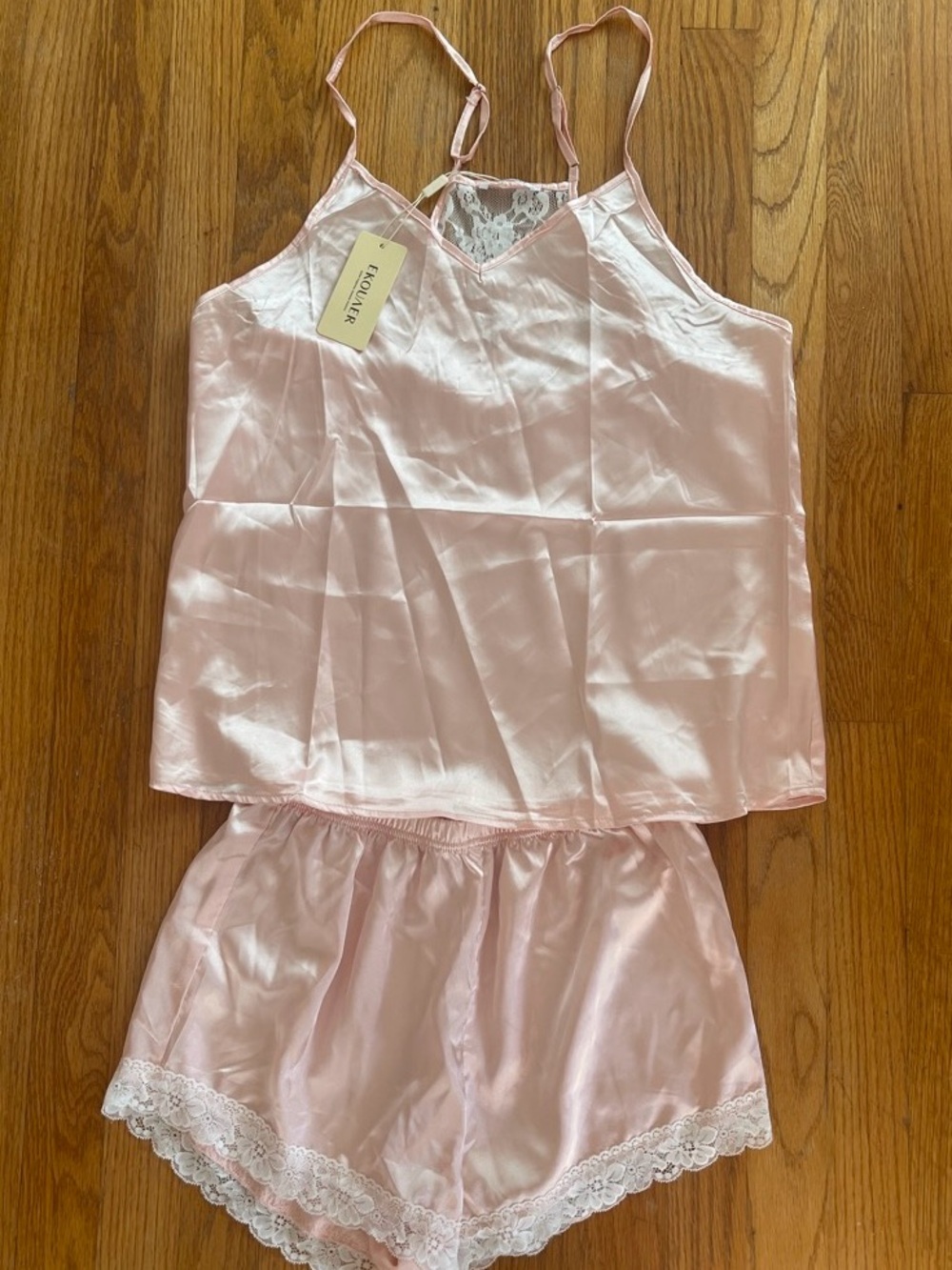 Light Blush Satin Lace Cami & Short Pajama Set by EDIKAR